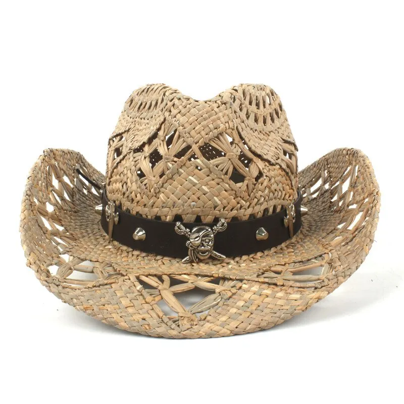 100% Natural Straw Cowboy Hat Women Men Handmade Weave Cowboy Hats