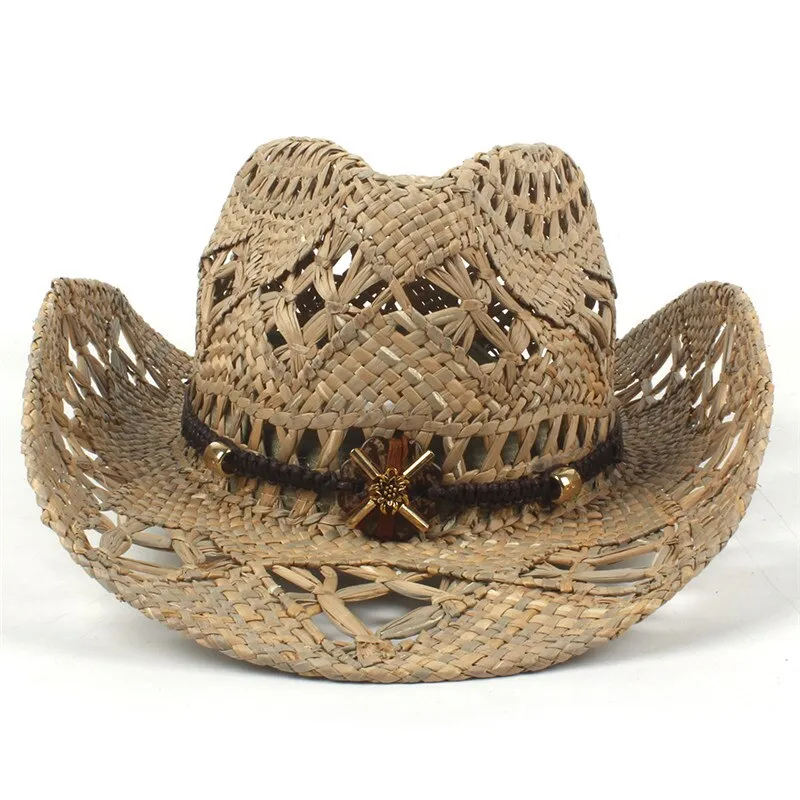 100% Natural Straw Cowboy Hat Women Men Handmade Weave Cowboy Hats