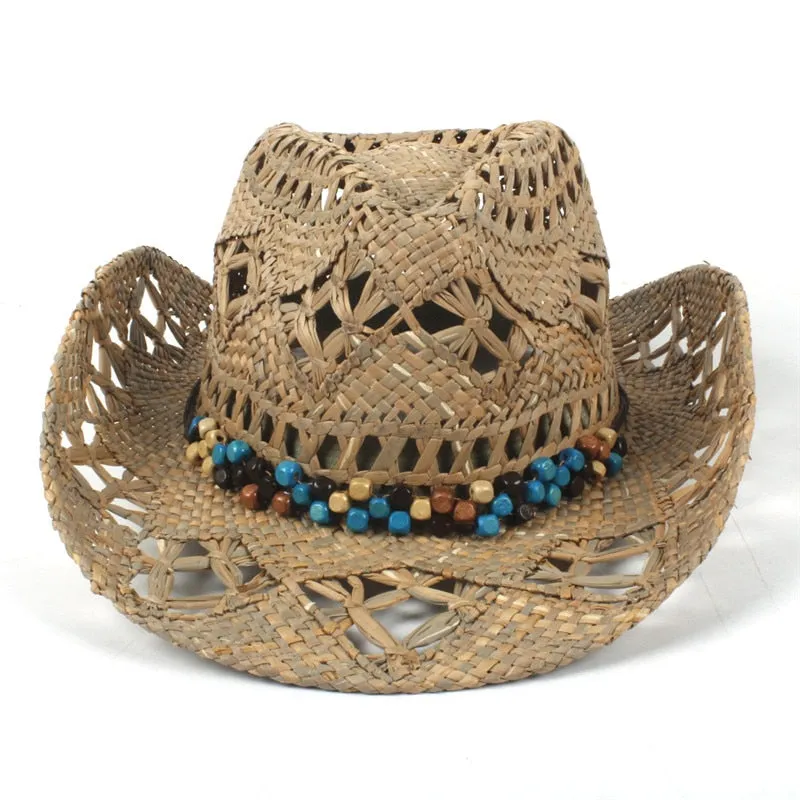 100% Natural Straw Cowboy Hat Women Men Handmade Weave Cowboy Hats