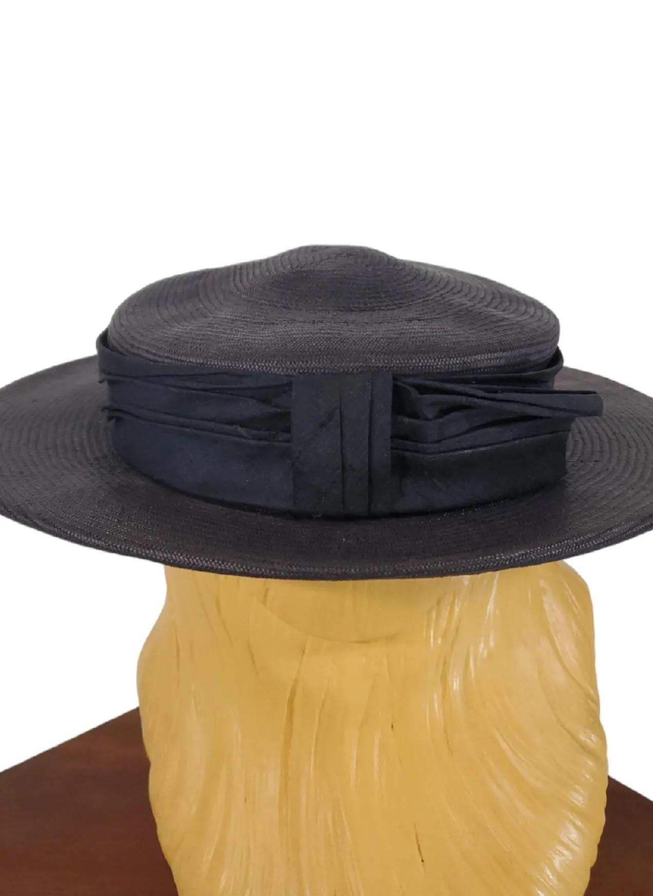 40s/50s Navy Blue Straw Boater Hat