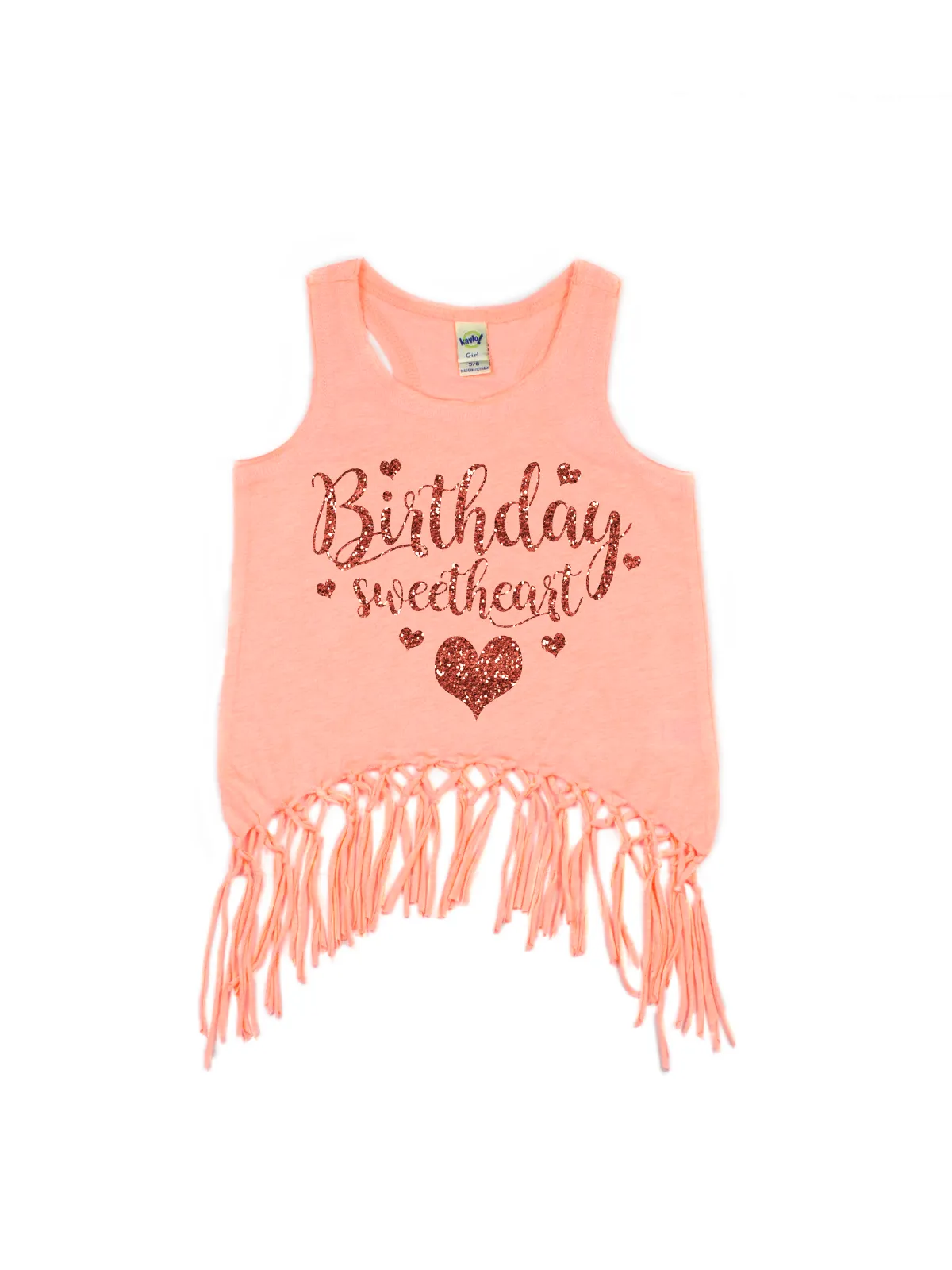 Birthday Sweetheart Sleeveless Fringe Shirts - Black, White, Peach