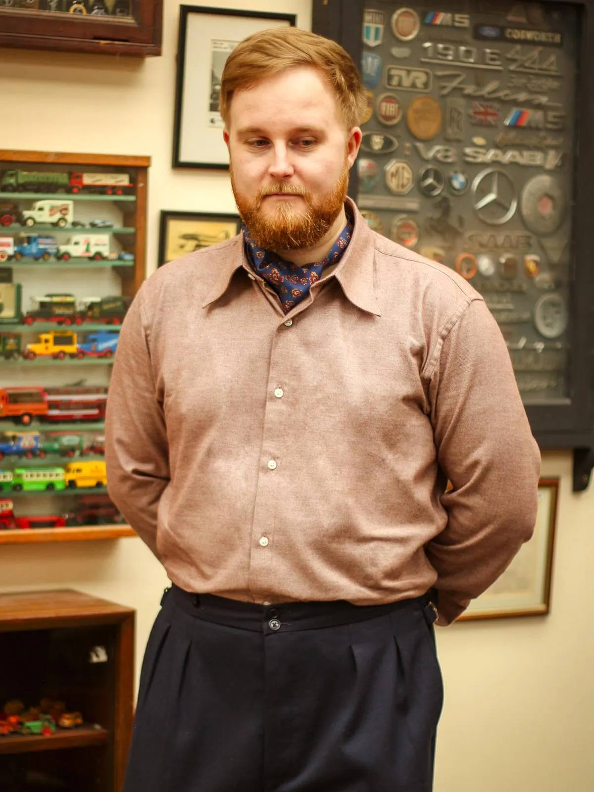 Brown Aspen Brushed Cotton Spearpoint Shirt with Tab Collar and French Cuff