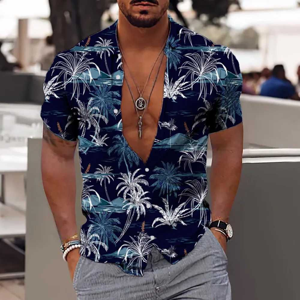 Foesce -Coconut Tree Shirts For Men 3d Printed Men's Hawaiian Shirt Beach 5xl Short Sleeve Fashion Tops Tee Shirt Man Blouse Camisa