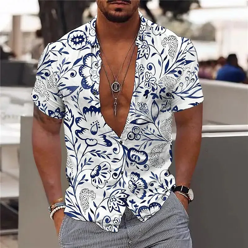 Foesce -Coconut Tree Shirts For Men 3d Printed Men's Hawaiian Shirt Beach 5xl Short Sleeve Fashion Tops Tee Shirt Man Blouse Camisa