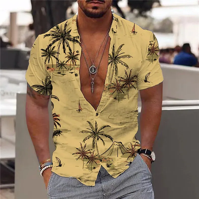 Foesce -Coconut Tree Shirts For Men 3d Printed Men's Hawaiian Shirt Beach 5xl Short Sleeve Fashion Tops Tee Shirt Man Blouse Camisa