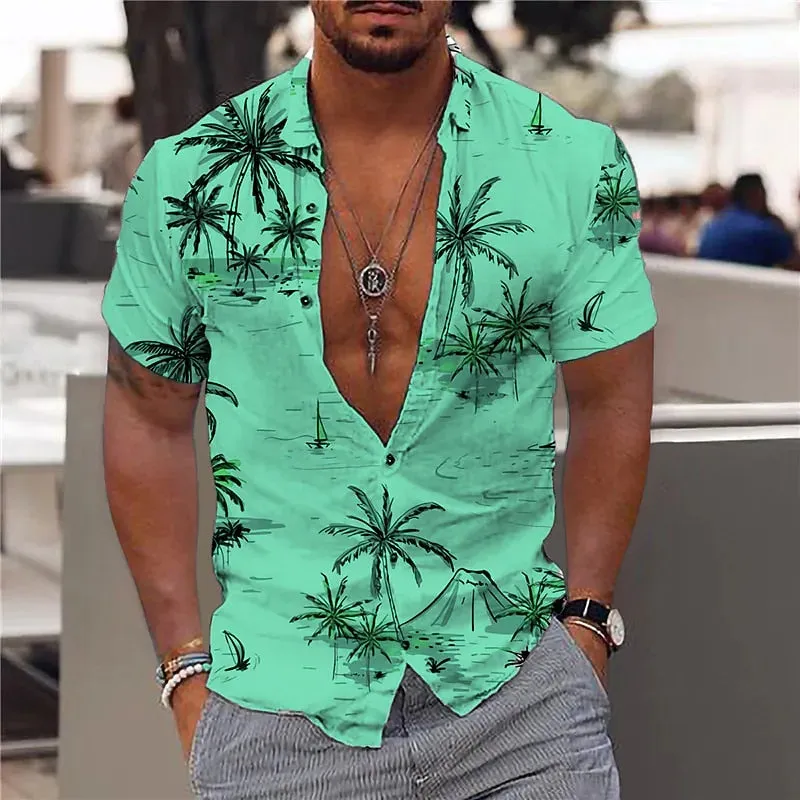 Foesce -Coconut Tree Shirts For Men 3d Printed Men's Hawaiian Shirt Beach 5xl Short Sleeve Fashion Tops Tee Shirt Man Blouse Camisa