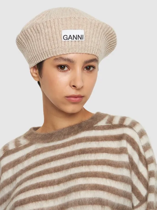 GANNI   Structured ribbed wool beret 