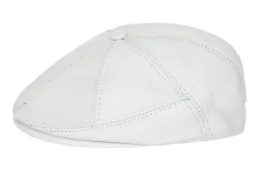 Genuine White Leather London Flat Cap - Timeless Classic