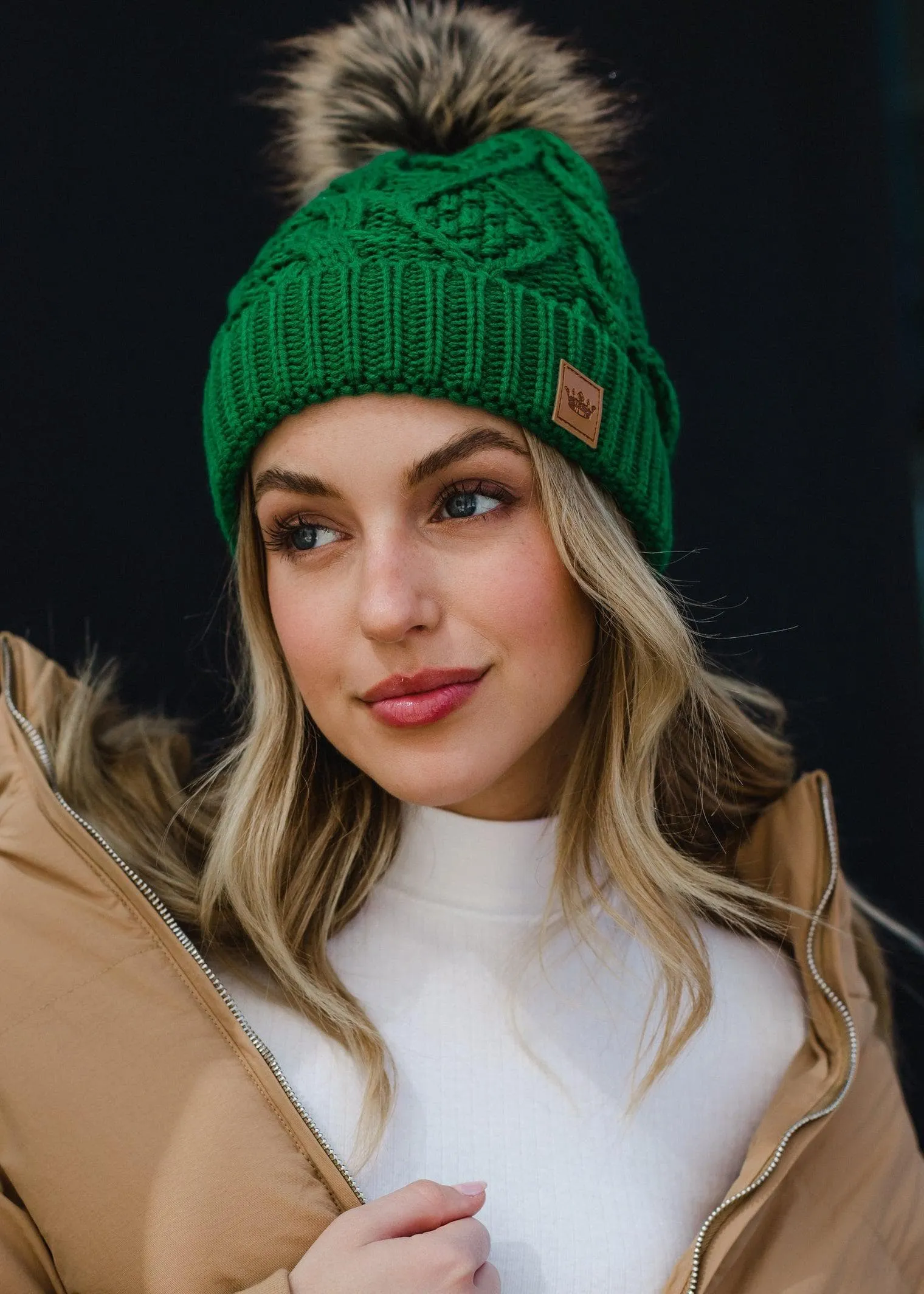 Green Cable Knit Hat