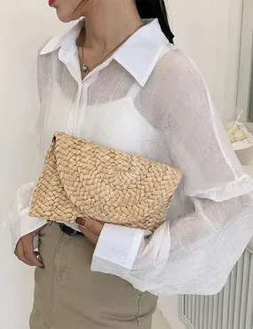 Handmade Woven Straw Clutch Rattan Bag, Natural