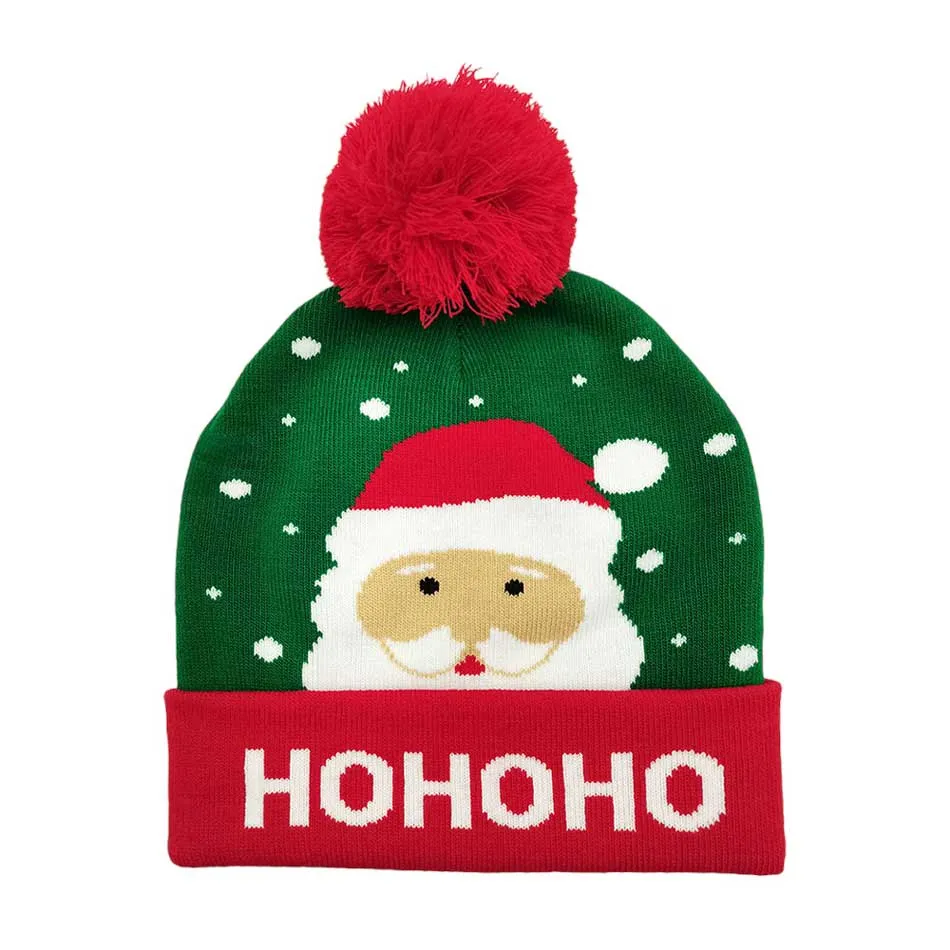 HoHoHo Message Santa Claus Pom Pom Beanie Hat