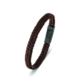 Javier Mens Woven Leather Bracelet Brown