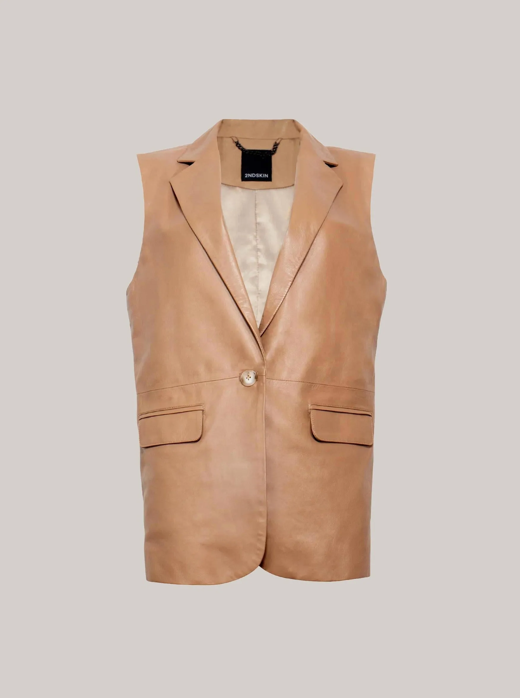 KINGSTON LEATHER VEST - SESAME