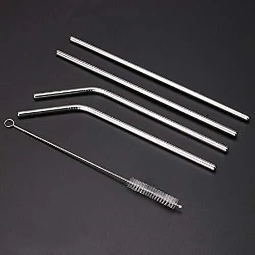 KITCHEN MART Reusable Stainless Steel Drinking Straws(2 Straight, 2 Bend and 1 Cleaning Brush)