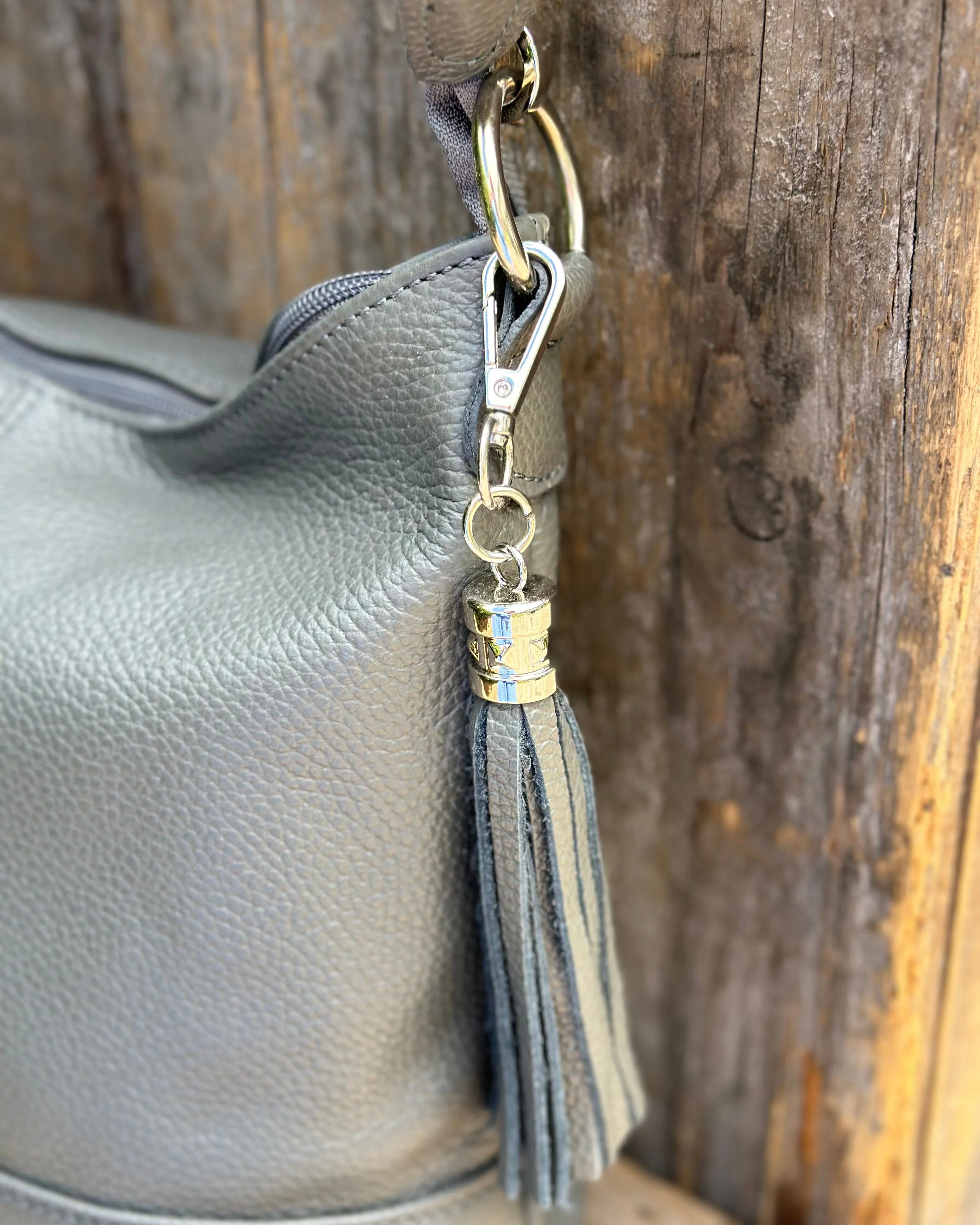 Leather Bucket Bag - Grey