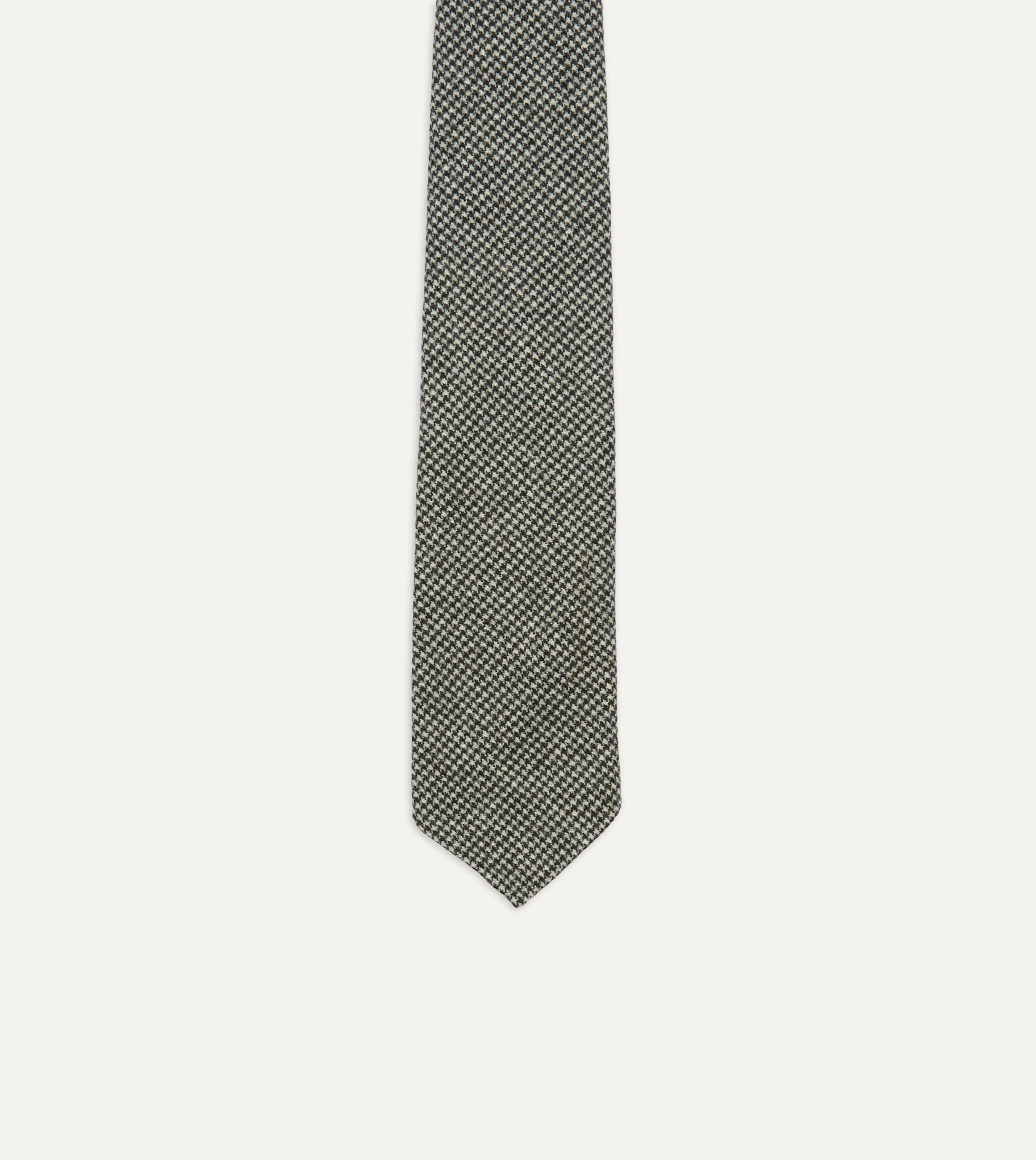 Light Grey Houndstooth Check Hand Rolled Wool Tie