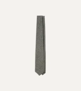 Light Grey Houndstooth Check Hand Rolled Wool Tie