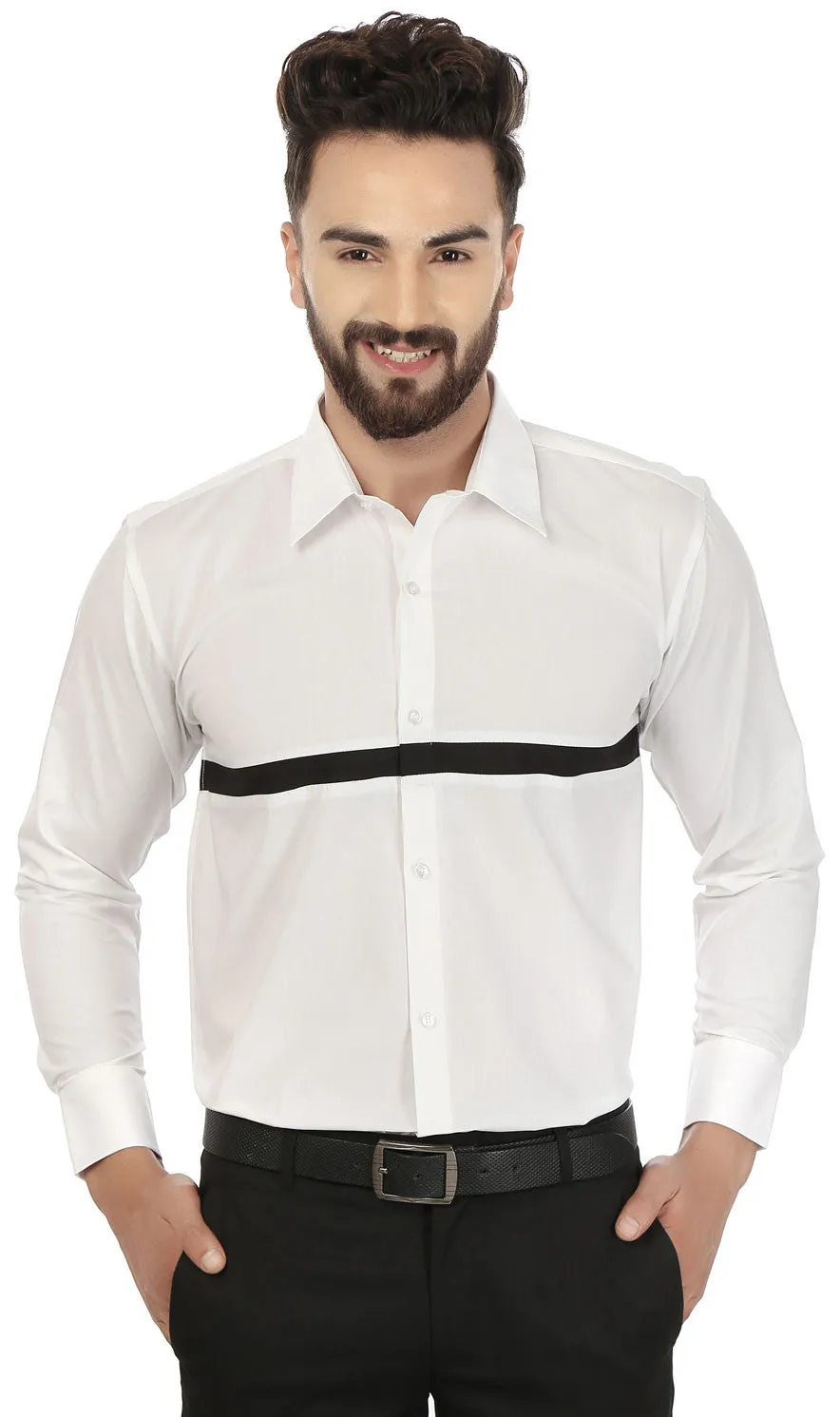 Men's Long Sleeve Cotton Button Down Dress Shirt (White)