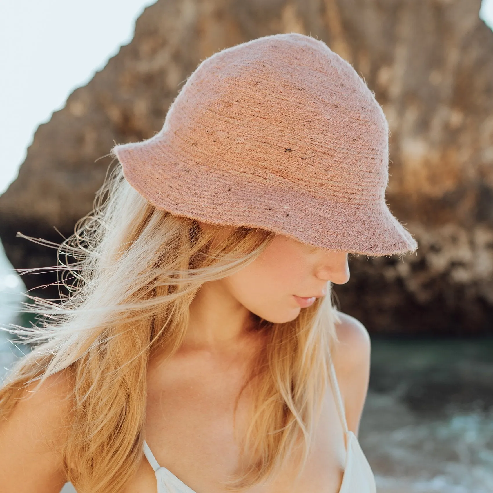 NALA Safari Jute Straw Hat, in Blush Pink