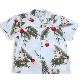 Orchid Flower Boys Hawaiian Shirts - Cream and White