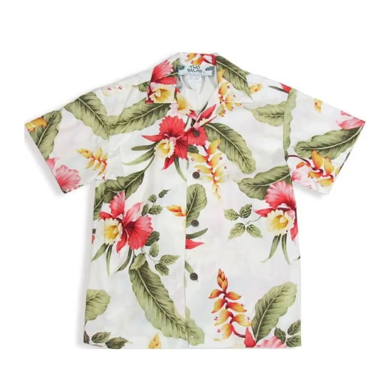 Orchid Flower Boys Hawaiian Shirts - Cream and White