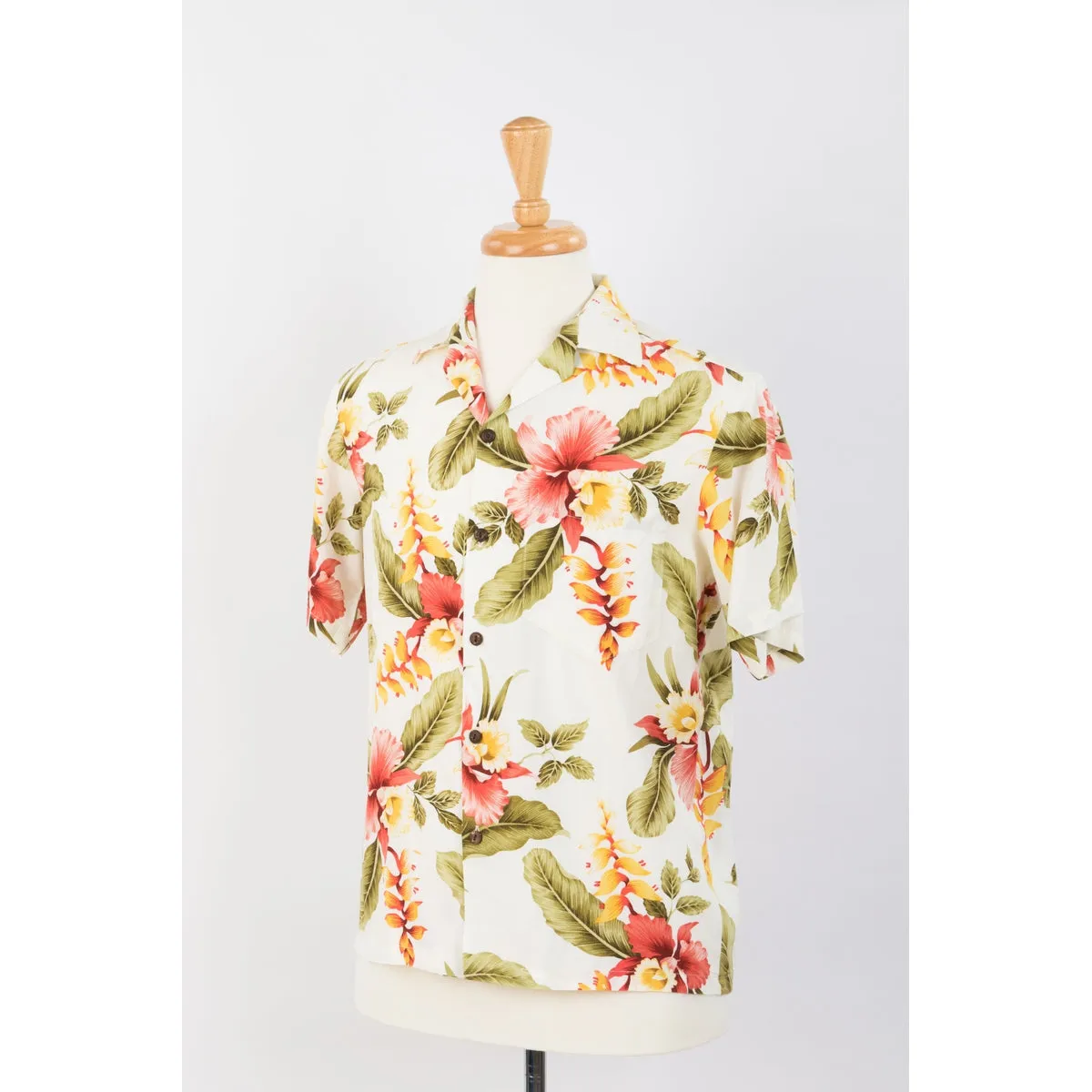 Orchid Print Rayon Hawaiian Shirt | Cream