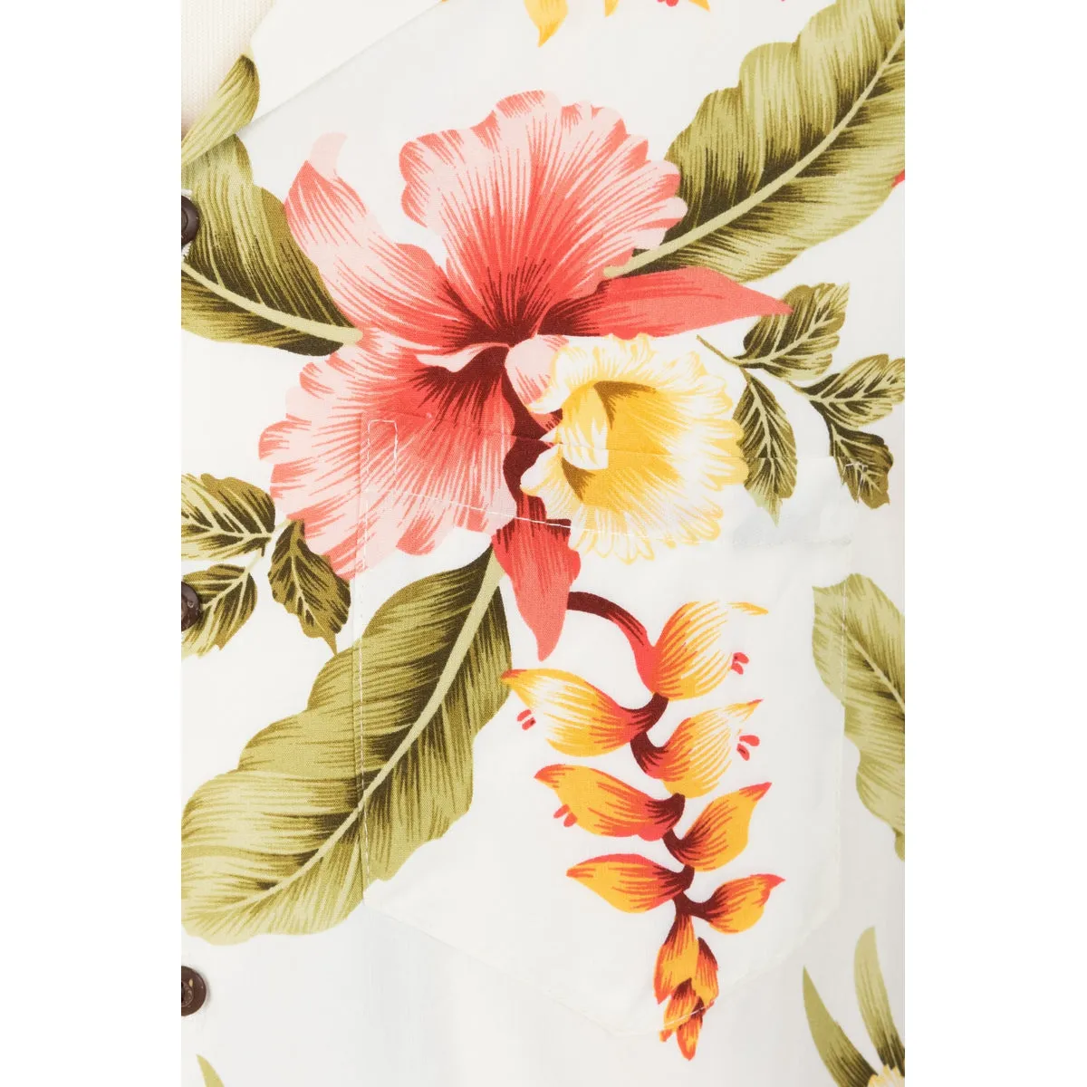 Orchid Print Rayon Hawaiian Shirt | Cream