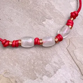 Quartz Gemstone and Copper on Red Leather Necklace