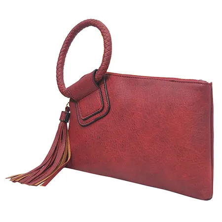 Red NGIL Fashion Faux Leather Mini Purse With Fringe Tassel