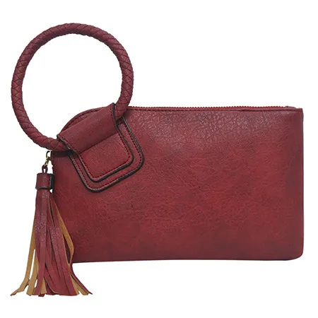 Red NGIL Fashion Faux Leather Mini Purse With Fringe Tassel