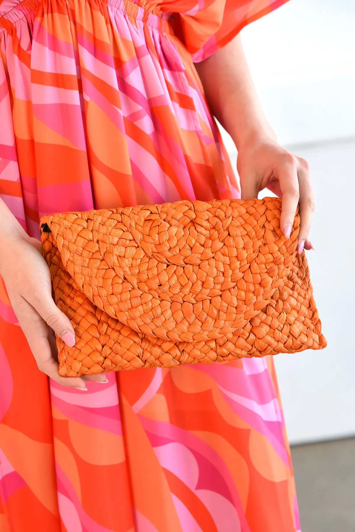 STRAW CLUTCH -ORANGE