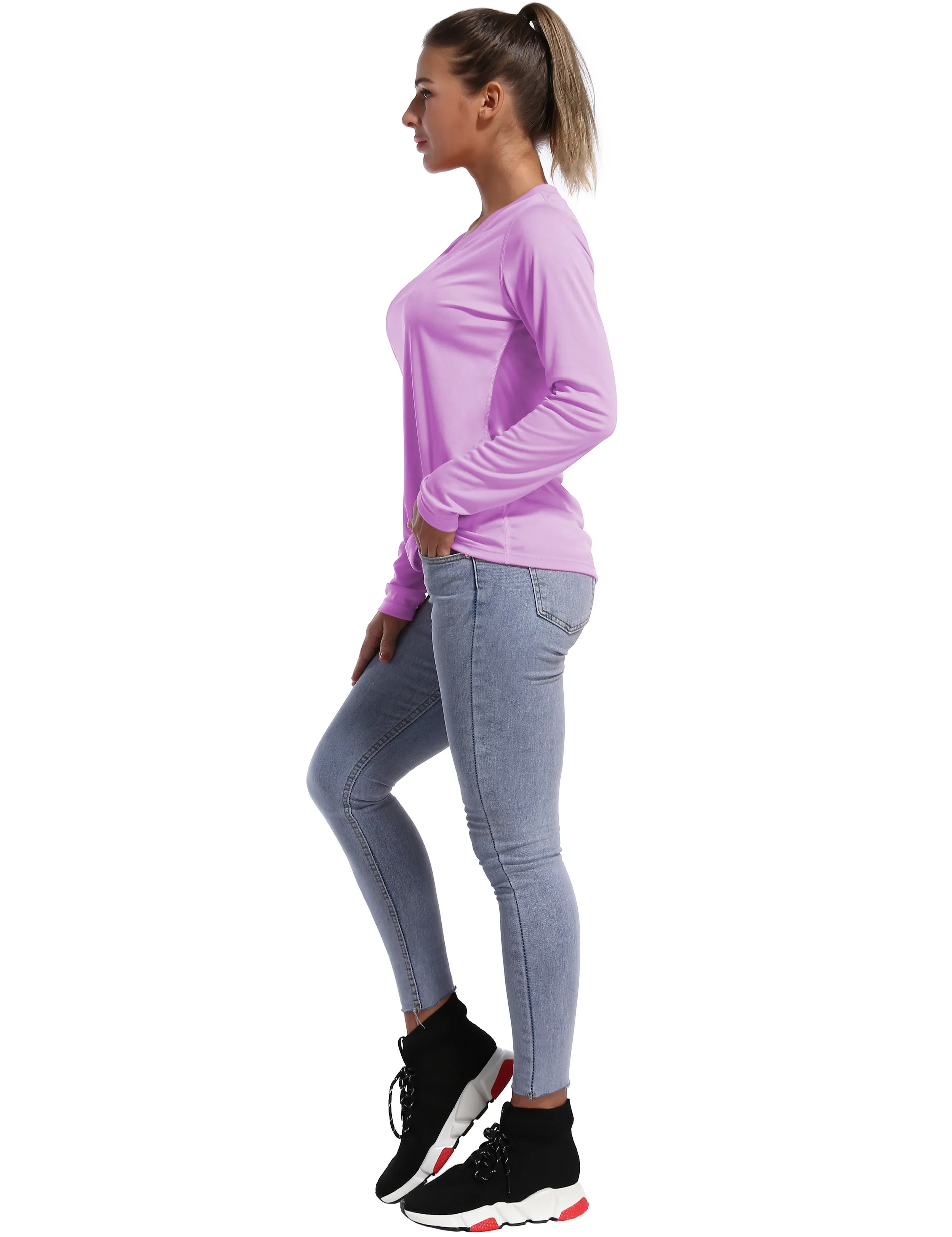 V Neck Long Sleeve Athletic Shirts purple