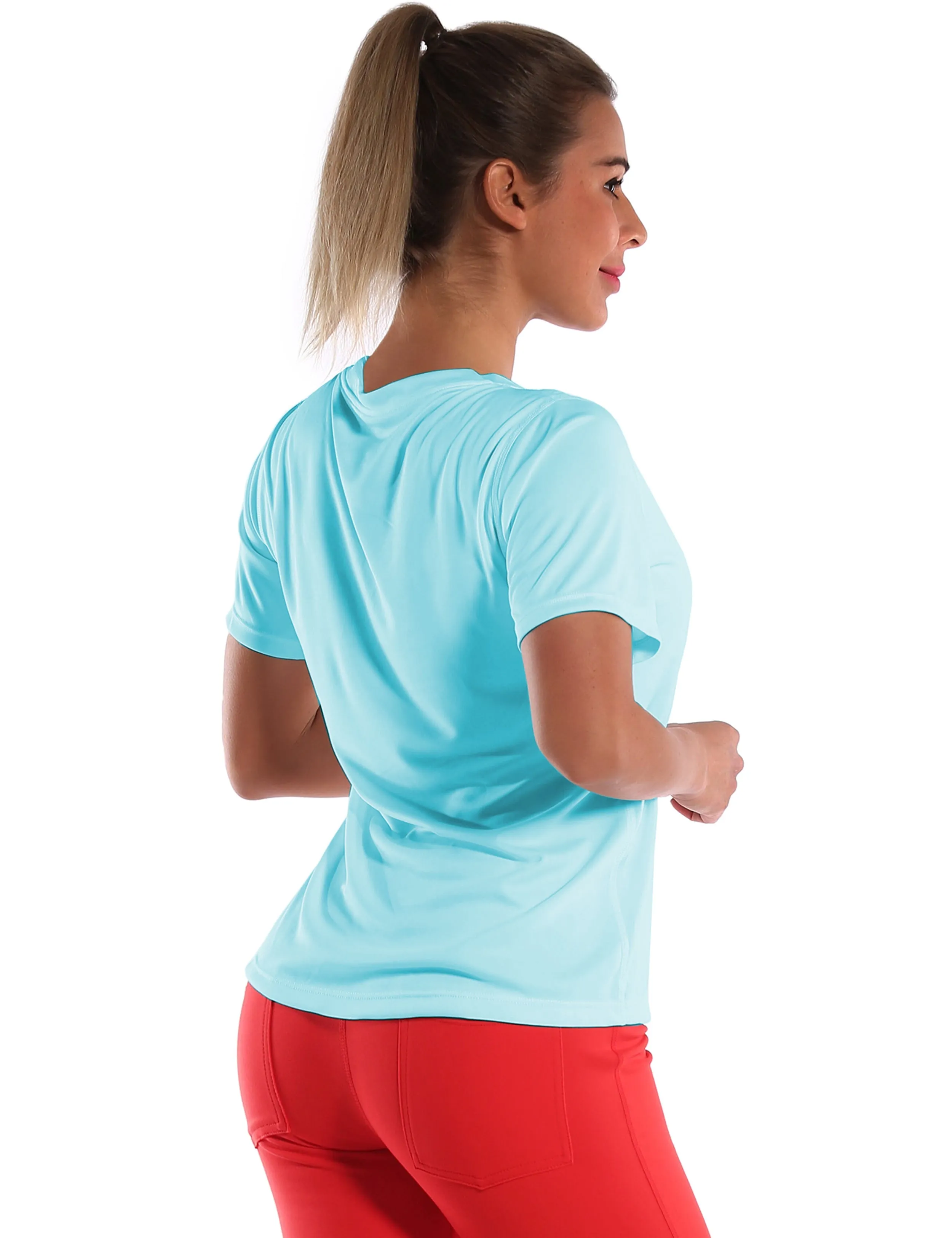 V-Neck Short Sleeve Athletic Shirts blue_yogastudio