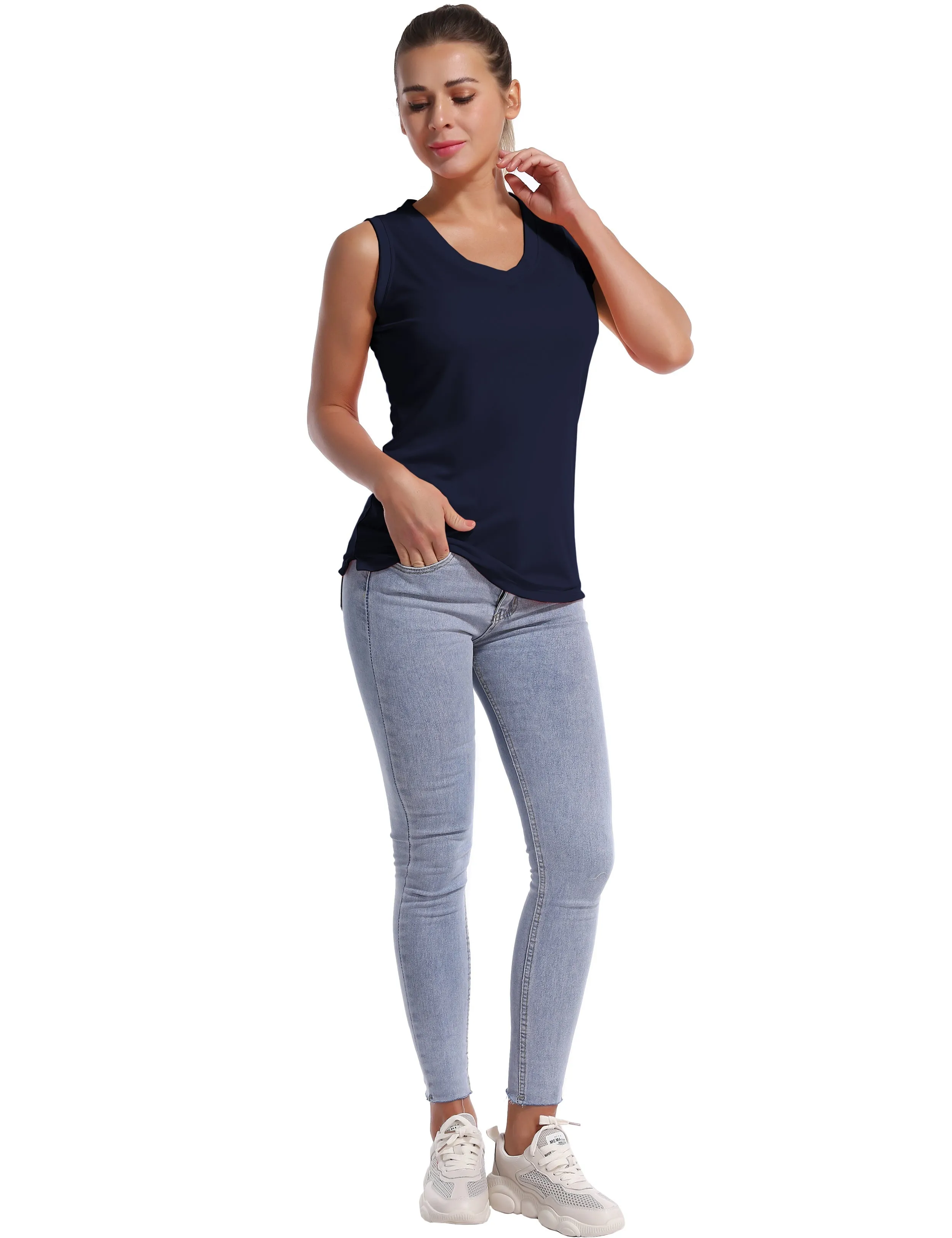 V Neck Sleeveless Athletic Shirts darknavy_yogastudio