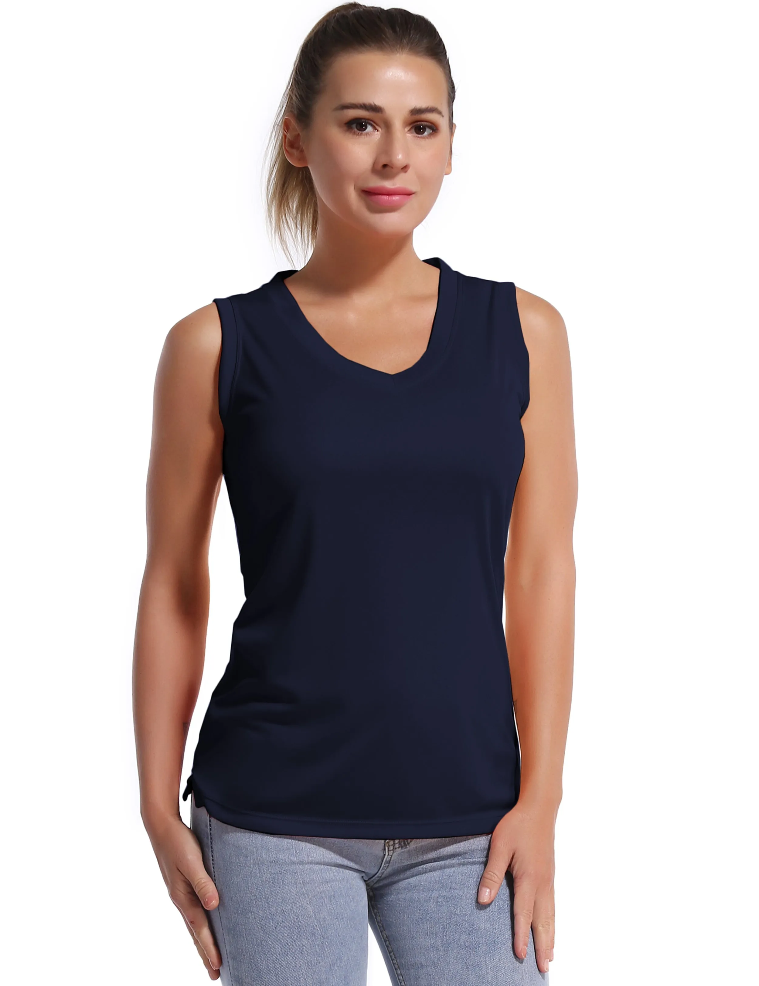 V Neck Sleeveless Athletic Shirts darknavy_yogastudio