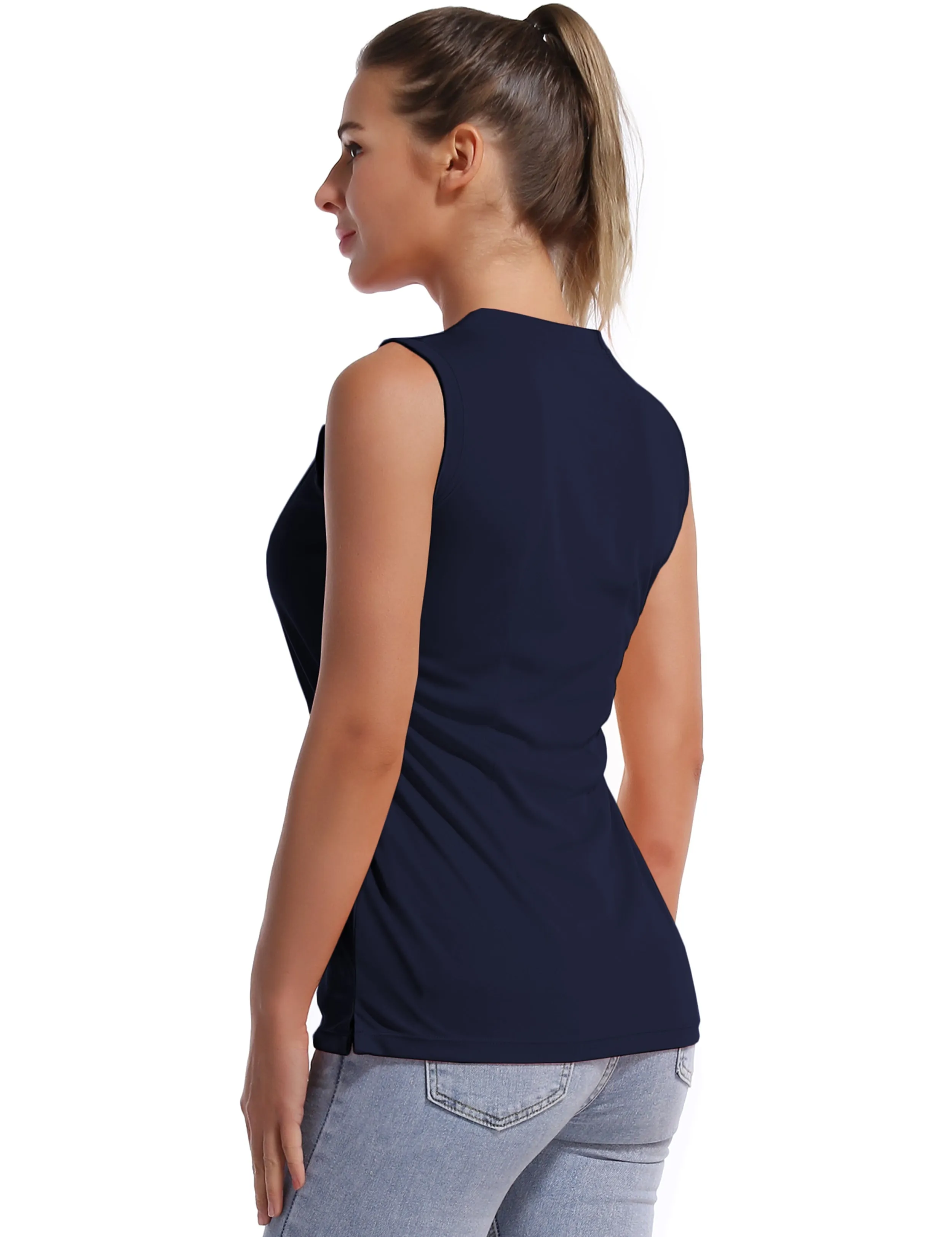 V Neck Sleeveless Athletic Shirts darknavy_yogastudio