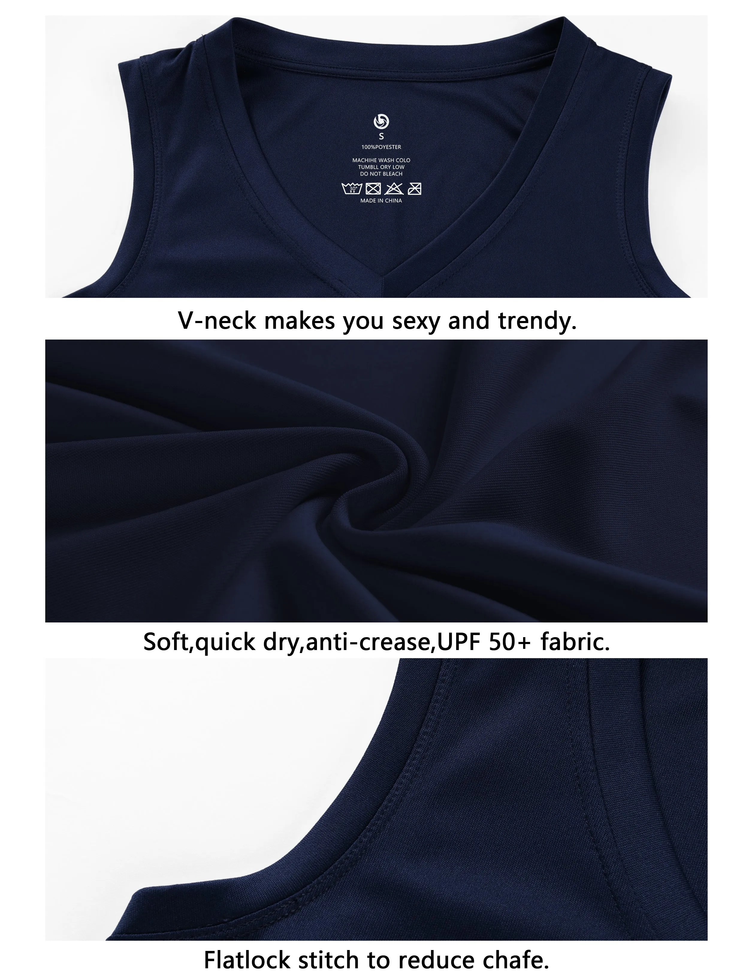 V Neck Sleeveless Athletic Shirts darknavy_yogastudio