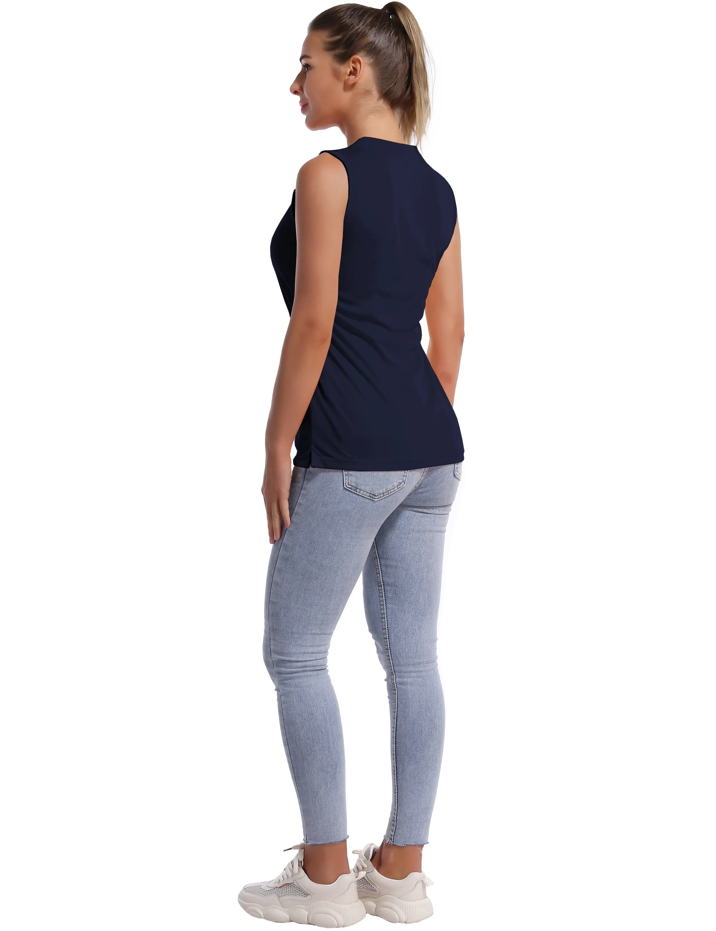 V Neck Sleeveless Athletic Shirts darknavy_yogastudio