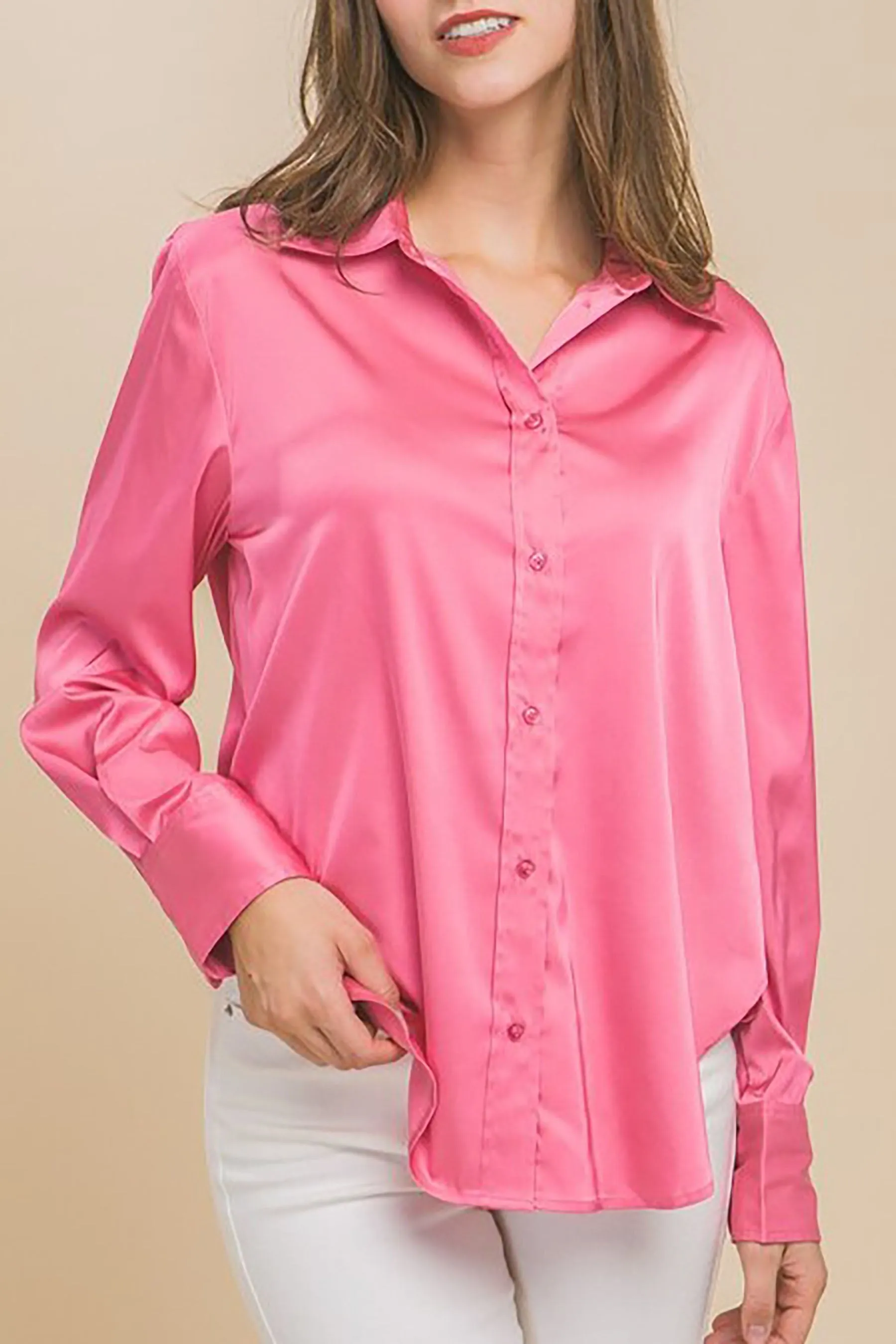 Women's  Casual Long Sleeve Button Down Satin Shirts