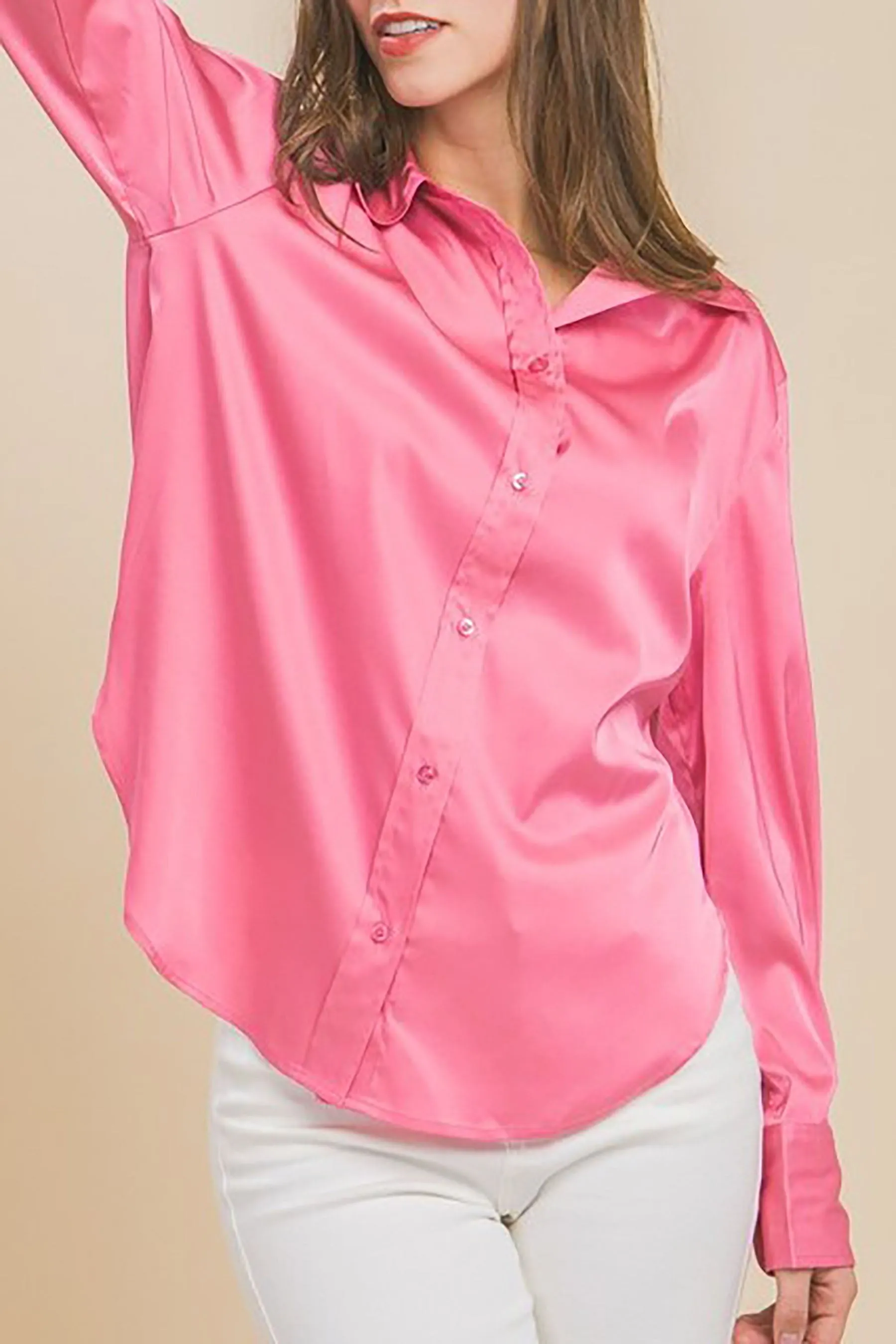 Women's  Casual Long Sleeve Button Down Satin Shirts