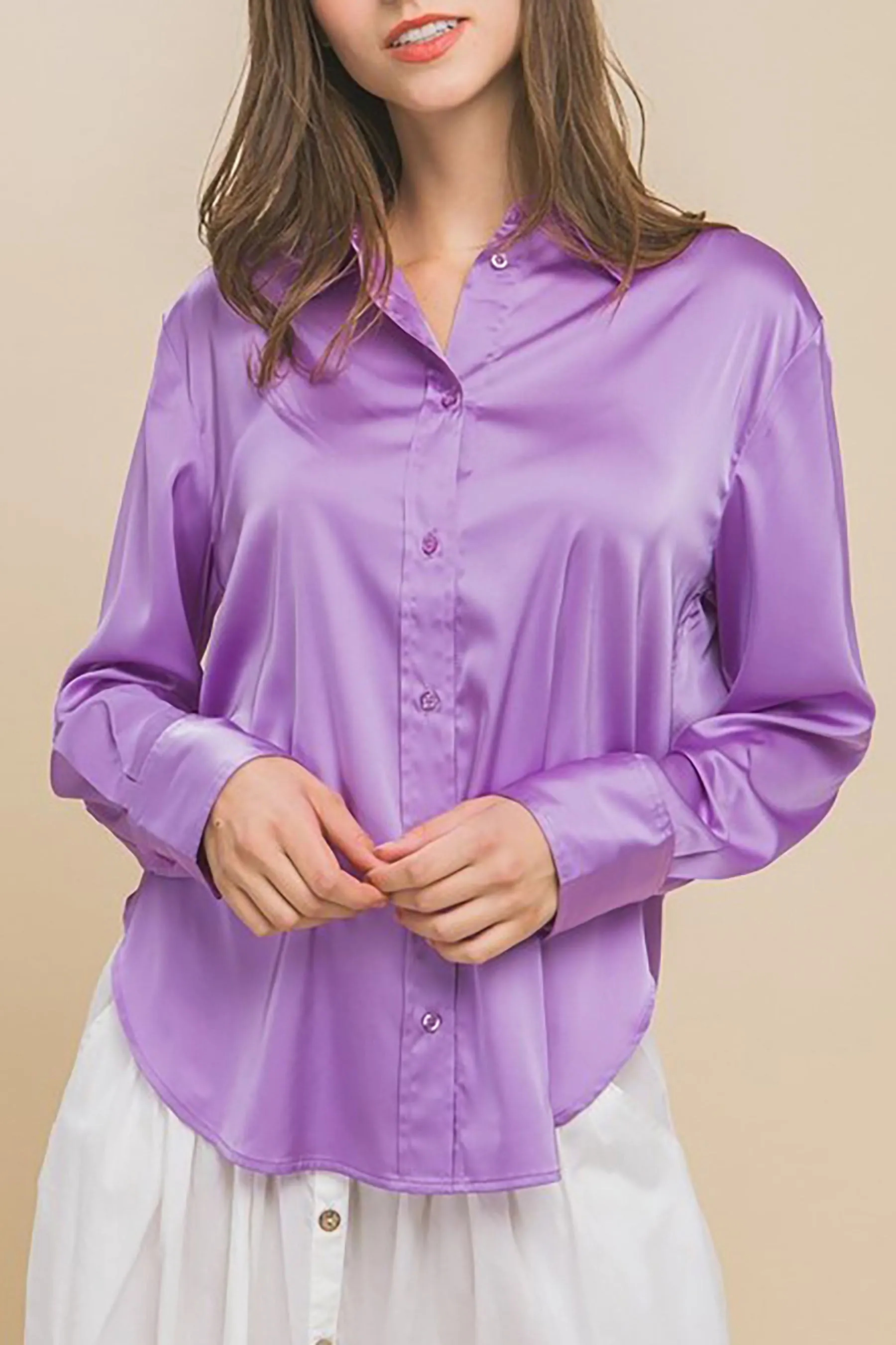 Women's  Casual Long Sleeve Button Down Satin Shirts