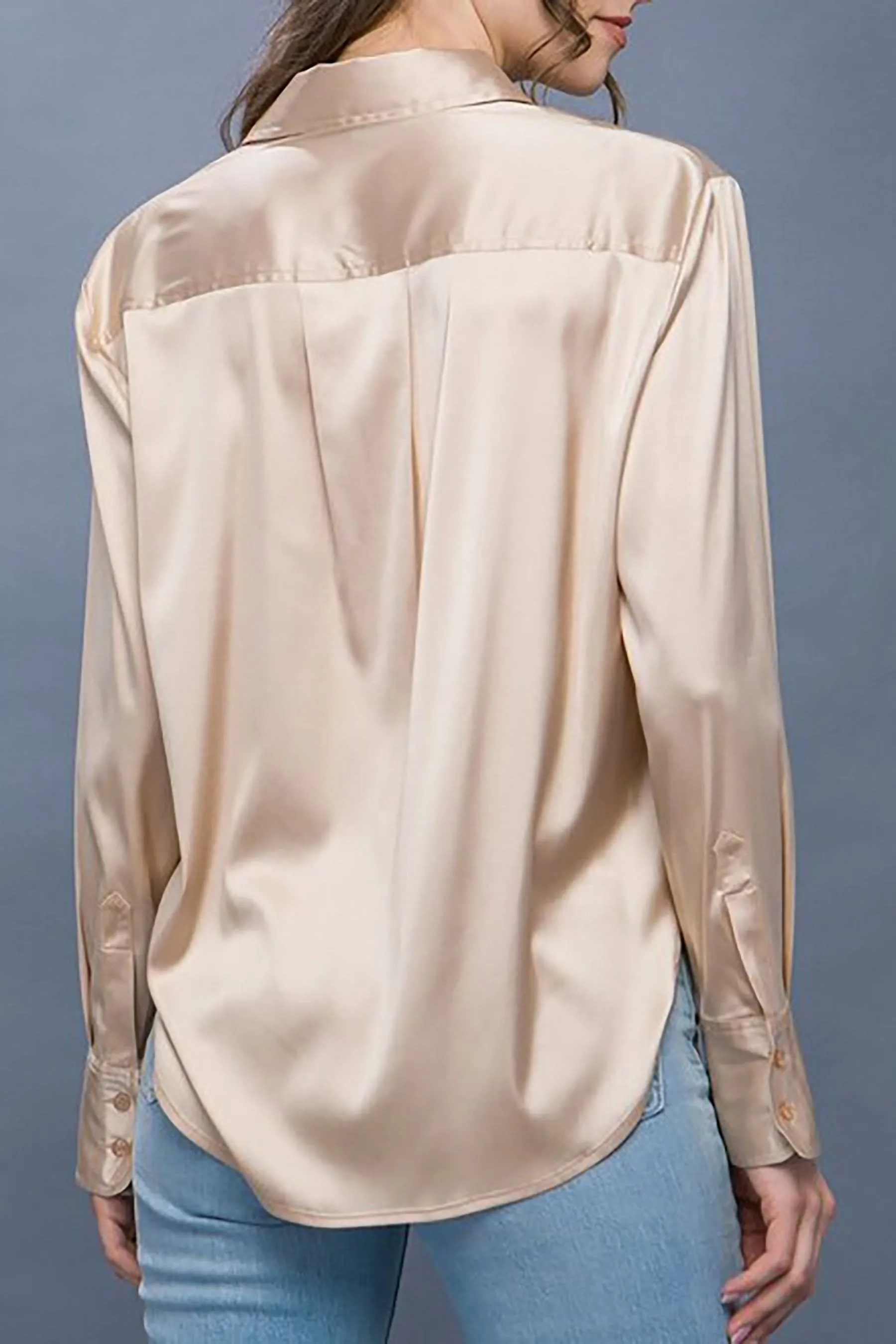 Women's  Casual Long Sleeve Button Down Satin Shirts