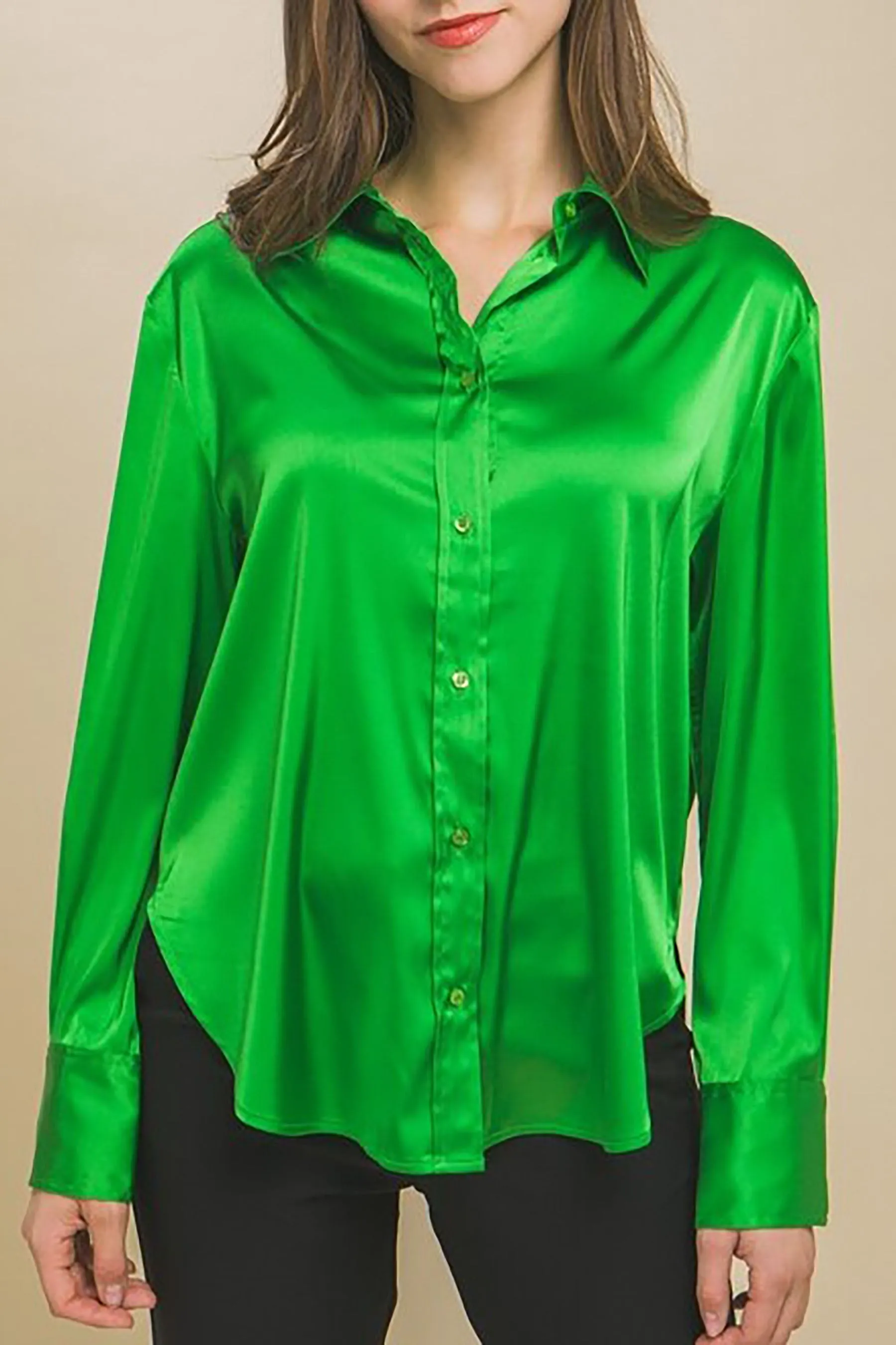 Women's  Casual Long Sleeve Button Down Satin Shirts